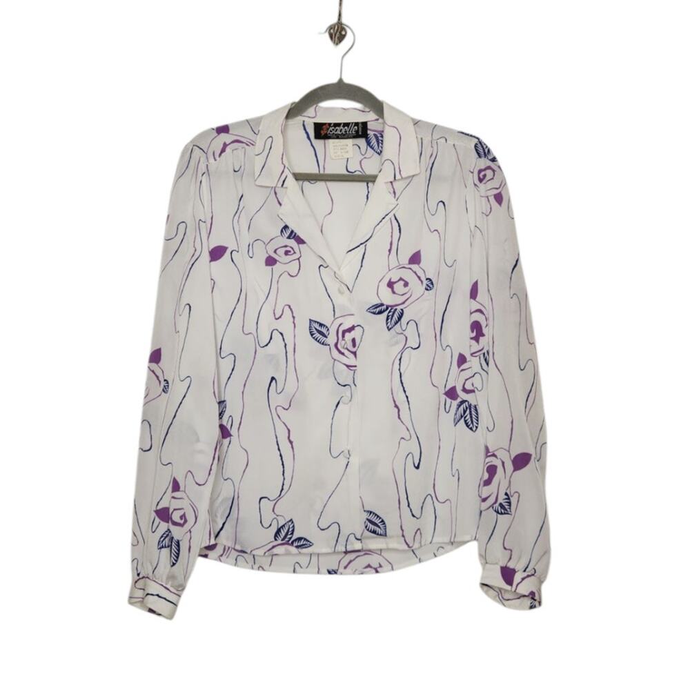 Vintage 70s Isabelle Floral Flower Art Button Shirt Office Siren Core Paris Euro
